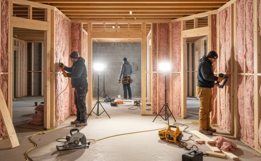 Basement framing and finishing project in a Montana home