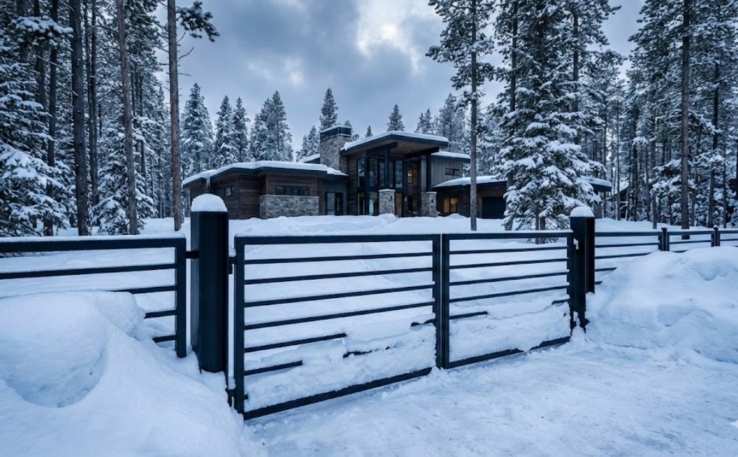 steel fence withstands heavy snow load in Montana winter