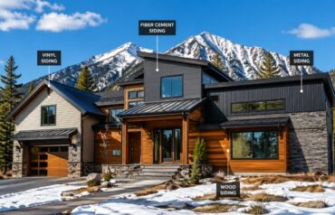 Modern Montana home featuring vinyl, fiber cement, wood, and metal siding designed for harsh weather durability and energy efficiency