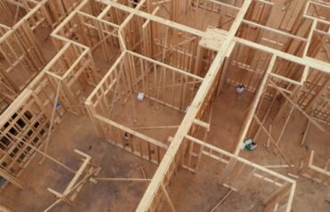 Modern residential construction project with wooden framework
