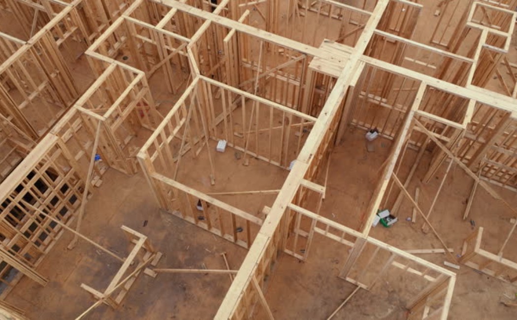 Modern residential construction project with wooden framework